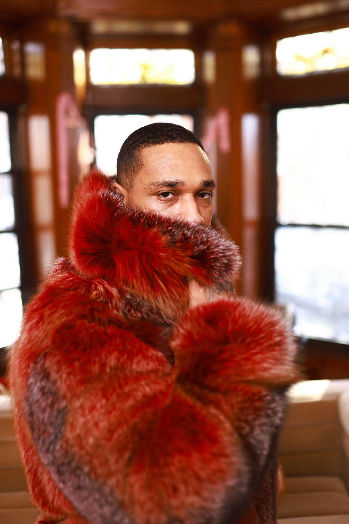Men's Enzo Fox Fur Bomber [Red Frost]