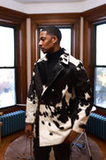 Men's Pony Skin Pea Coat [Black/Beige]