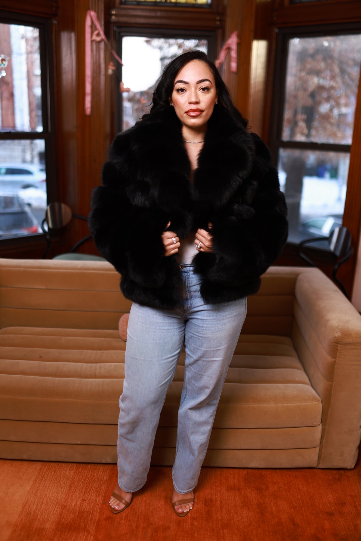Women's Ashley Convertible Fox Coat [Black]