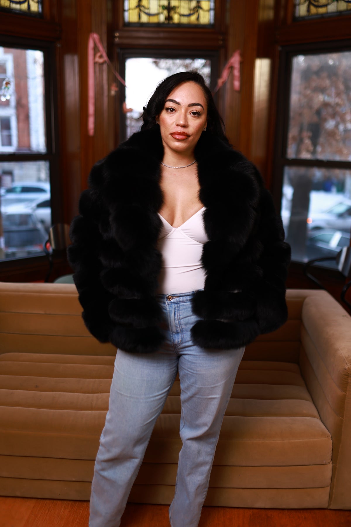 Women's Ashley Convertible Fox Coat [Black]