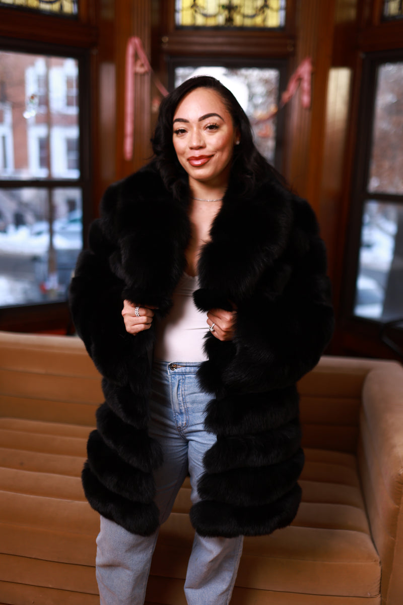Women's Ashley Convertible Fox Coat [Black]