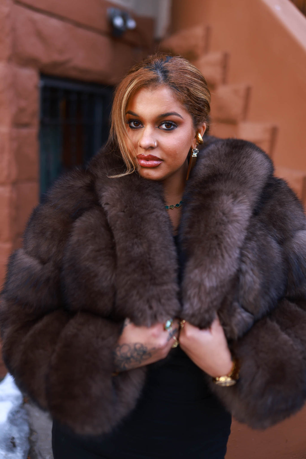 Women's Kayla Crop Fox Bomber [Brown]