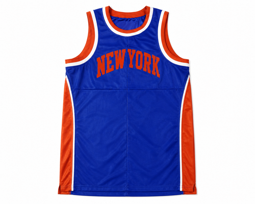 Men's Leather New York Basketball Jersey [Royal blue/Orange]