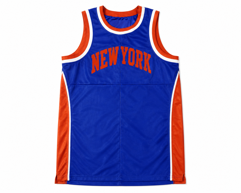 Men's Leather New York Basketball Jersey [Royal blue/Orange]