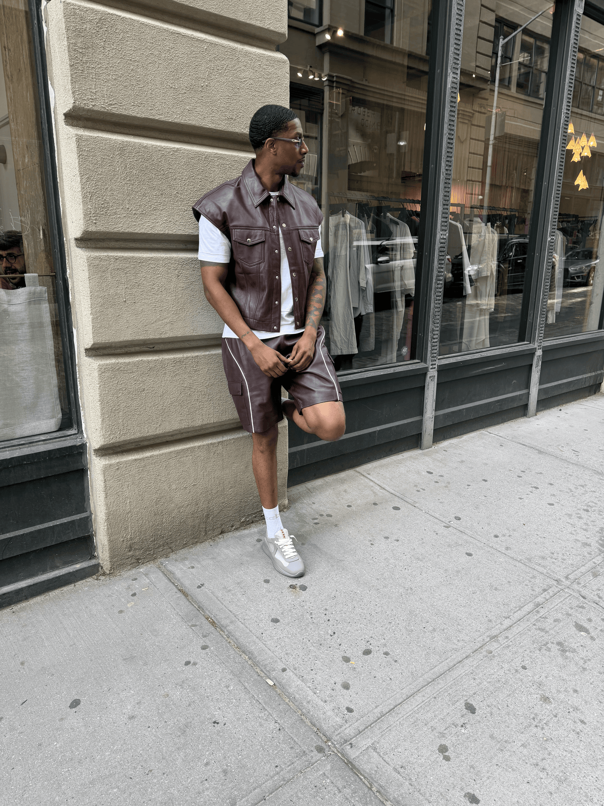 Men's Draco Leather Trucker And Shorts Set [Burgundy]
