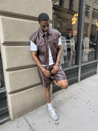 Men's Draco Leather Trucker And Shorts Set [Burgundy]