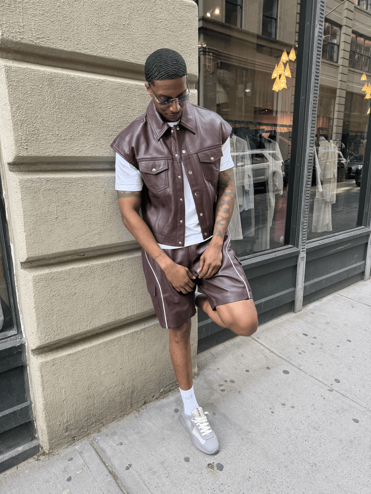 Men's Draco Leather Trucker And Shorts Set [Burgundy]