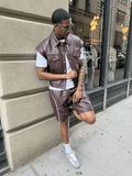 Men's Draco Leather Trucker And Shorts Set [Burgundy]