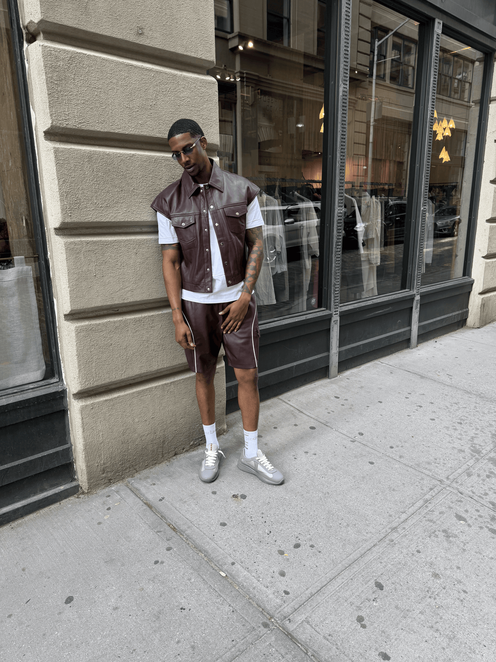 Men's Draco Leather Trucker And Shorts Set [Burgundy]