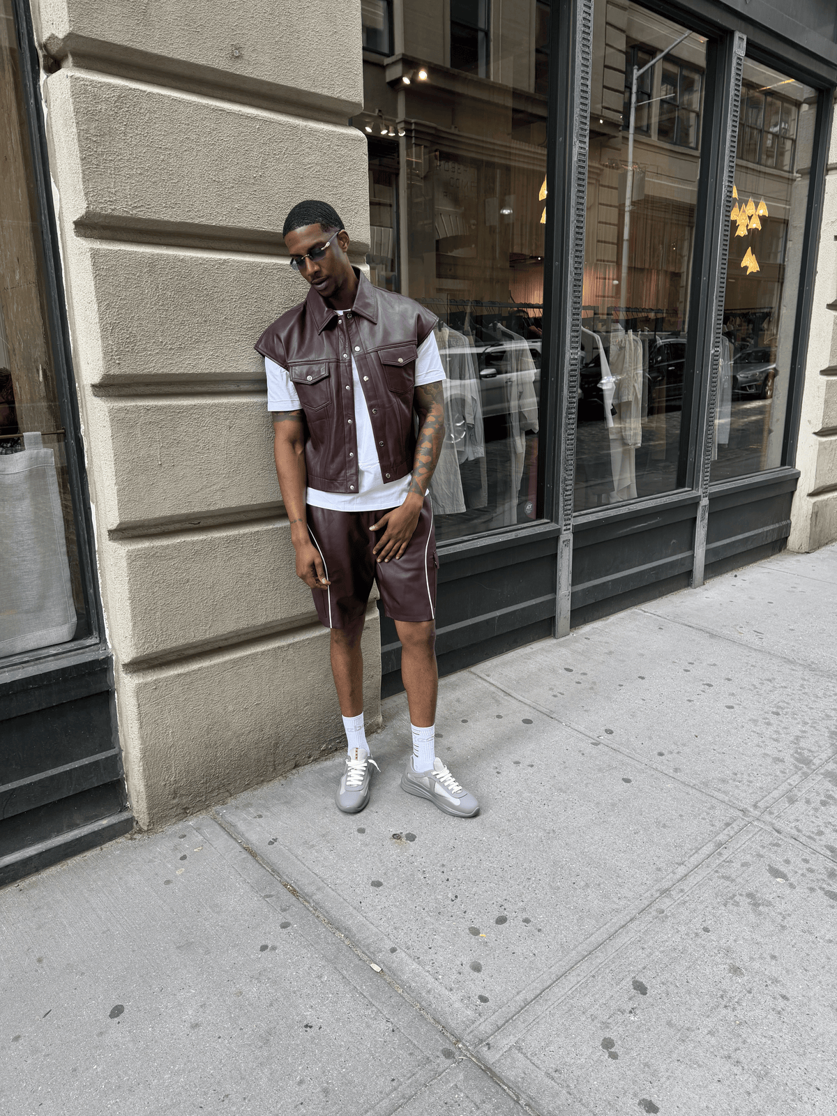Men's Draco Leather Trucker And Shorts Set [Burgundy]