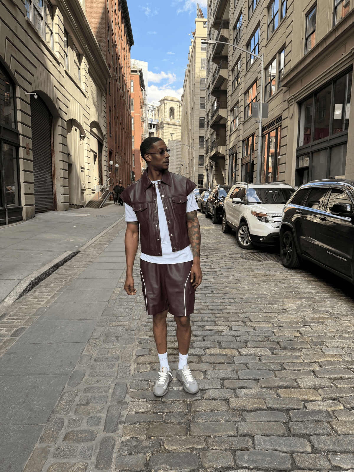 Men's Draco Leather Trucker And Shorts Set [Burgundy]