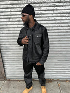 Men's Dylan Pony Skin Jean Jacket And Pants Set [Black]