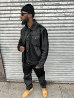 Men's Dylan Pony Skin Jean Jacket And Pants Set [Black]