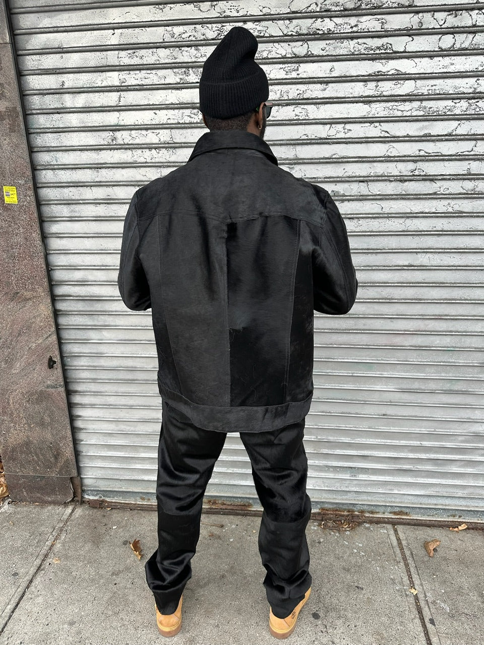 Men's Dylan Pony Skin Jean Jacket And Pants Set [Black]