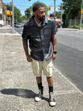 Men's Summer In Miami Leather Shirt And Shorts Set [Black/Beige]