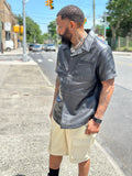 Men's Summer In Miami Leather Shirt And Shorts Set [Black/Beige]