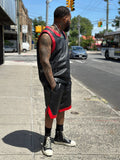 Men's Crossover Leather Basketball Jersey And Shorts [Black/Red]