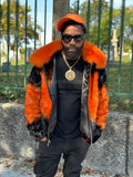 Men's The Great Pumpkin Mink Bomber Jacket [Orange/Black]