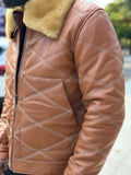 Men’s Australian Quilted Leather Bomber Jacket [Saddle Brown]