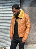 Men’s Australian Quilted Leather Bomber Jacket [Saddle Brown]