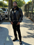 Men's Teddy Croco Stamped Leather Jacket [Black]