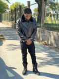 Men's Teddy Croco Stamped Leather Jacket [Black]