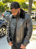 Men's Teddy Croco Stamped Leather Jacket [Black]