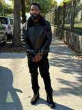 Men's Teddy Croco Stamped Leather Jacket [Black]