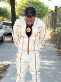 Men's Brayden Leather Track Suit Sweatsuit [Beige/Saddle]