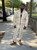 Men's Brayden Leather Track Suit Sweatsuit [Beige/Saddle]