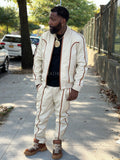 Men's Brayden Leather Track Suit Sweatsuit [Beige/Saddle]