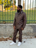 Men's Luka Leather Shirt And Pants Set [Chocolate Brown]