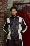 Men's Ace Tracksuit In Lambskin Leather [Burgundy/Beige/White]