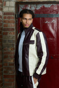 Men's Ace Tracksuit In Lambskin Leather [Burgundy/Beige/White]