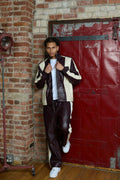 Men's Ace Tracksuit In Lambskin Leather [Burgundy/Beige/White]