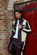 Men's Ace Tracksuit In Lambskin Leather [Burgundy/Beige/White]