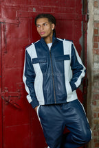 Men's Ace Tracksuit In Lambskin Leather [Navy/White]