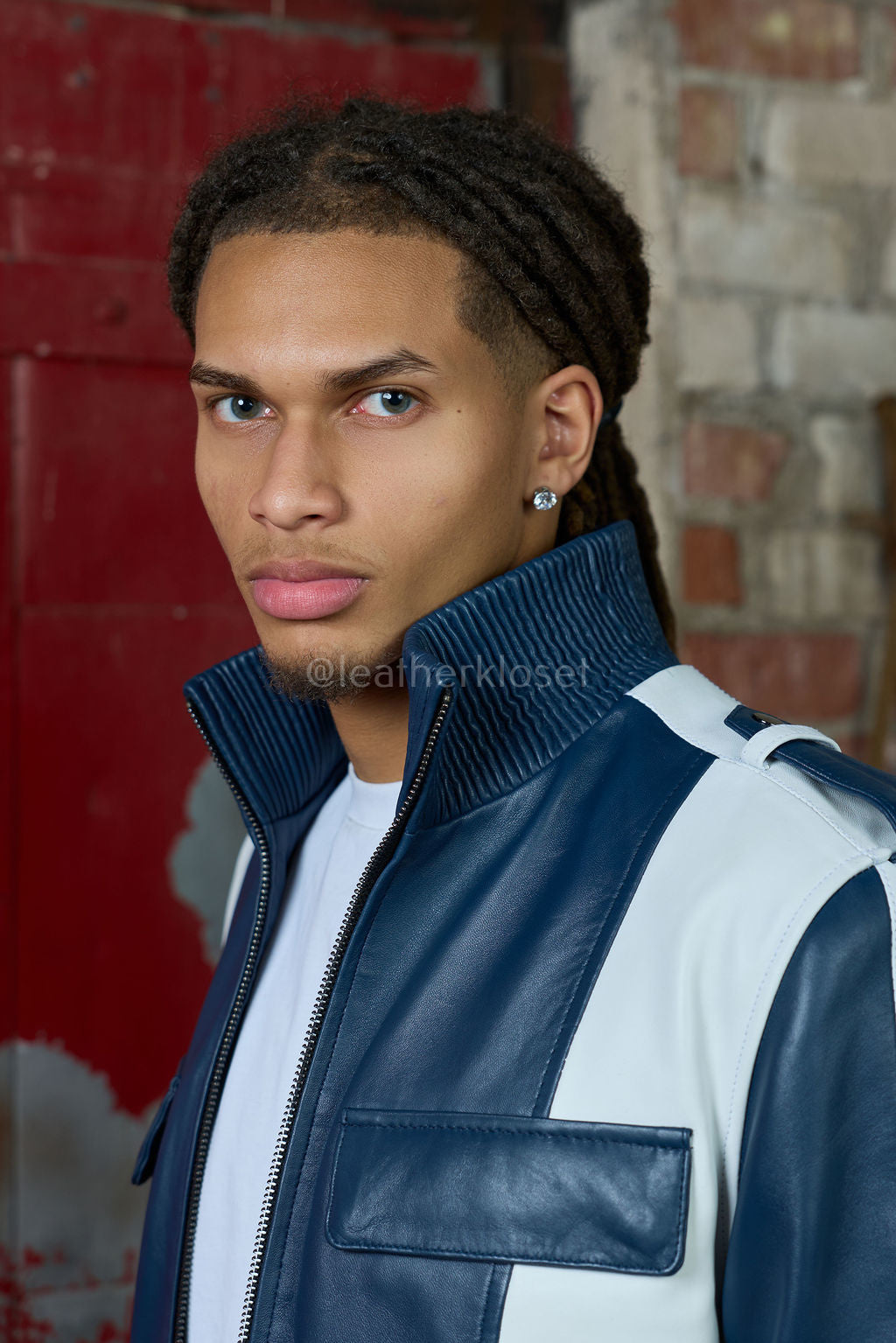 Men's Ace Tracksuit In Lambskin Leather [Navy/White]