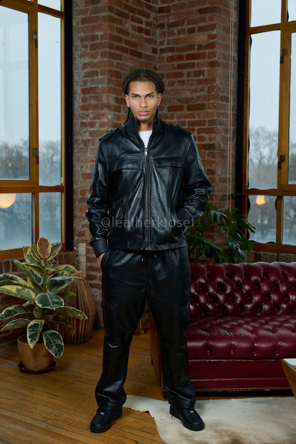Men's Ace Tracksuit In Lambskin Leather [Black]