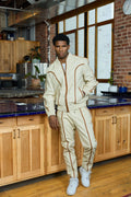 Men's Brayden Leather Track Suit Sweatsuit [Beige/Saddle]