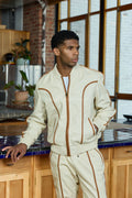 Men's Brayden Leather Track Suit Sweatsuit [Beige/Saddle]