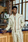 Men's Brayden Leather Track Suit Sweatsuit [Beige/Saddle]