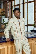Men's Brayden Leather Track Suit Sweatsuit [Beige/Saddle]