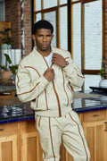 Men's Brayden Leather Track Suit Sweatsuit [Beige/Saddle]