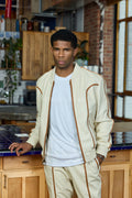 Men's Brayden Leather Track Suit Sweatsuit [Beige/Saddle]