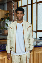 Men's Brayden Leather Track Suit Sweatsuit [Beige/Saddle]