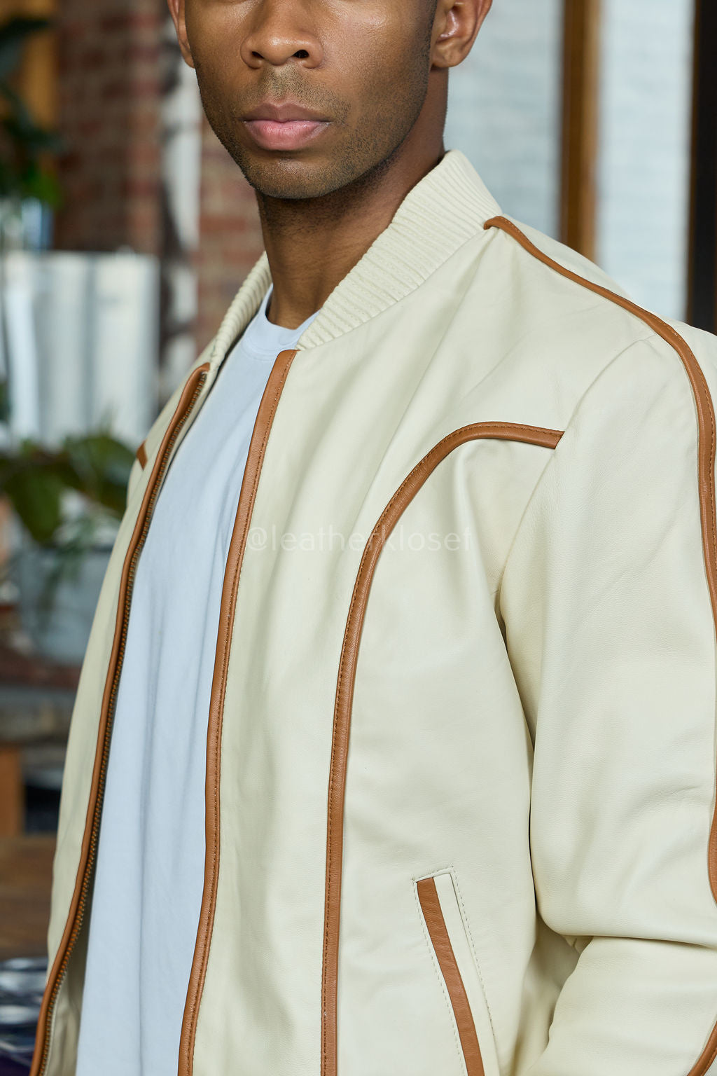 Men's Brayden Leather Track Suit Sweatsuit [Beige/Saddle]