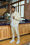 Men's Brayden Leather Track Suit Sweatsuit [Beige/Saddle]