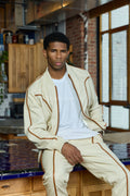 Men's Brayden Leather Track Suit Sweatsuit [Beige/Saddle]