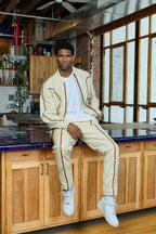 Men's Brayden Leather Track Suit Sweatsuit [Beige/Saddle]
